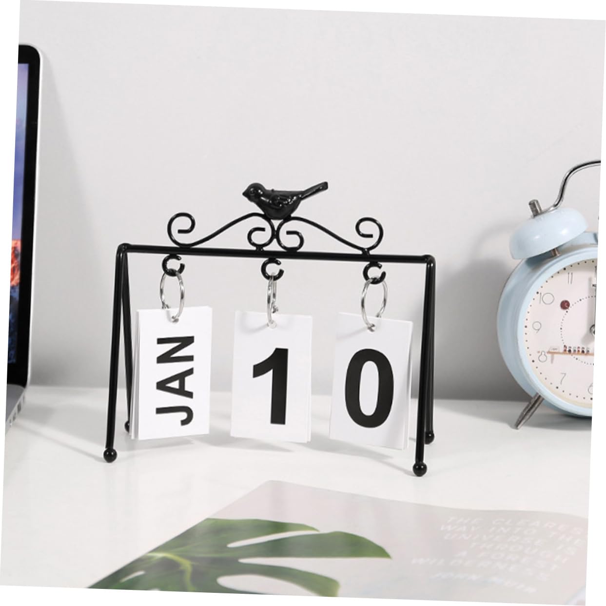 SEWACC 4 Piezas adorno de calendario los de oficina ornamento calendario de escritorio office calendarios de mesa calendario perpetuo decoración del hogar hierro Black