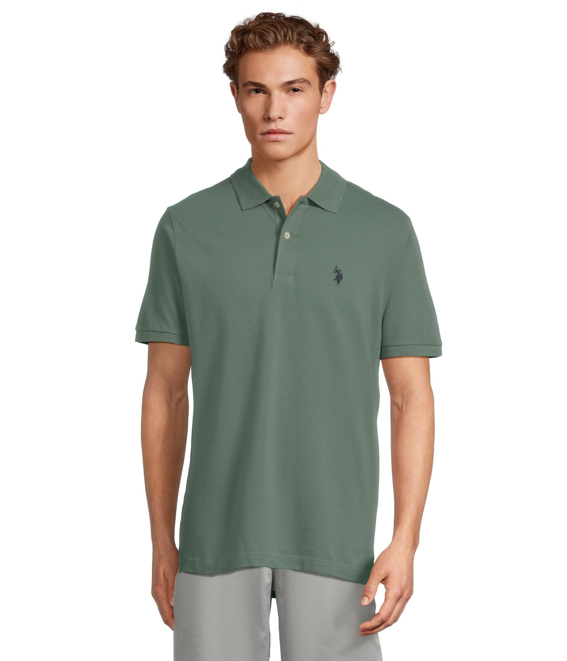 U.S. Polo Assn. Men's Classic Polo Shirt, Two-Button Closure Pique Polo Shirt, Summer Fashion Golf Shirt | Two-Button Closure Pique Polo Shirt, Summer Fashion Golf Shirt Large Evening Cactus