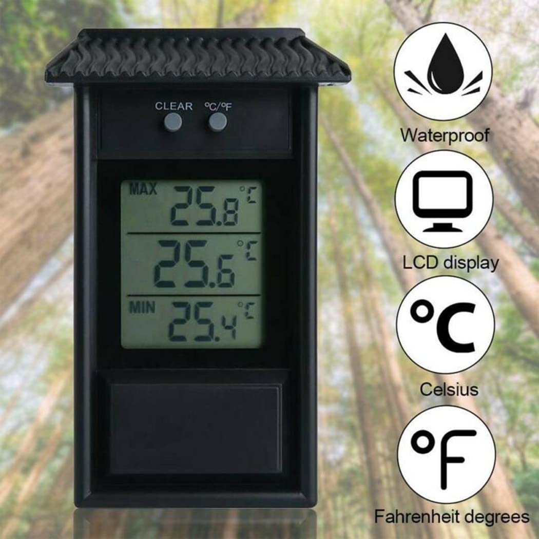 Digital Display Max Min Greenhouse Thermometer Garden Indoor Outdoor Wall Room, Black - Image 3