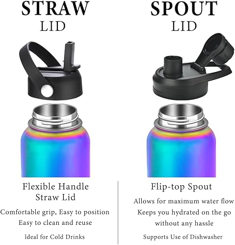 Miniatura 6 de WEREWOLVES Botella de agua aislada personalizada con mango de paracaídas, tapa de popote y tapa de boquilla, botella de agua de boca ancha de acero