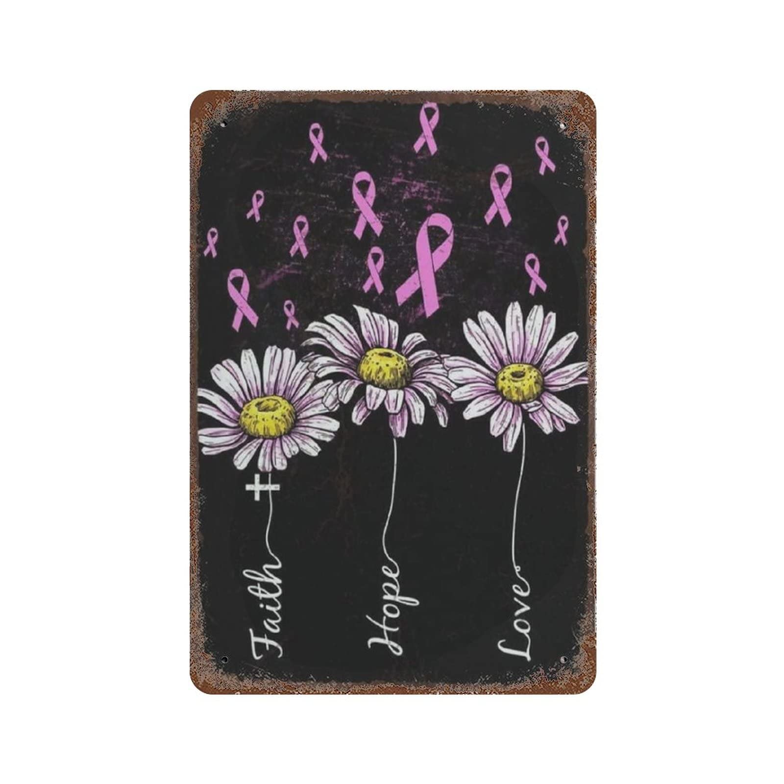 AOOEDM Faith Hope Love Breast Cancer Awareness Floral Tin Metal Sign Wall Decor Funny Inspirational Quote Wall Art Sign Vintage Tin Signs For Home Coffee Bar Man Cave Sign Pub Poster