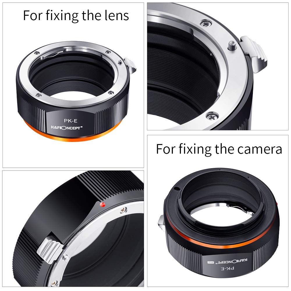 K&F CONCEPT M17105 PK-NEX Hochpräziser Adapterring Objektivadapter für Pentax PK K Mount Objektiv auf Sony NEX Alpha E-Mount Kamera