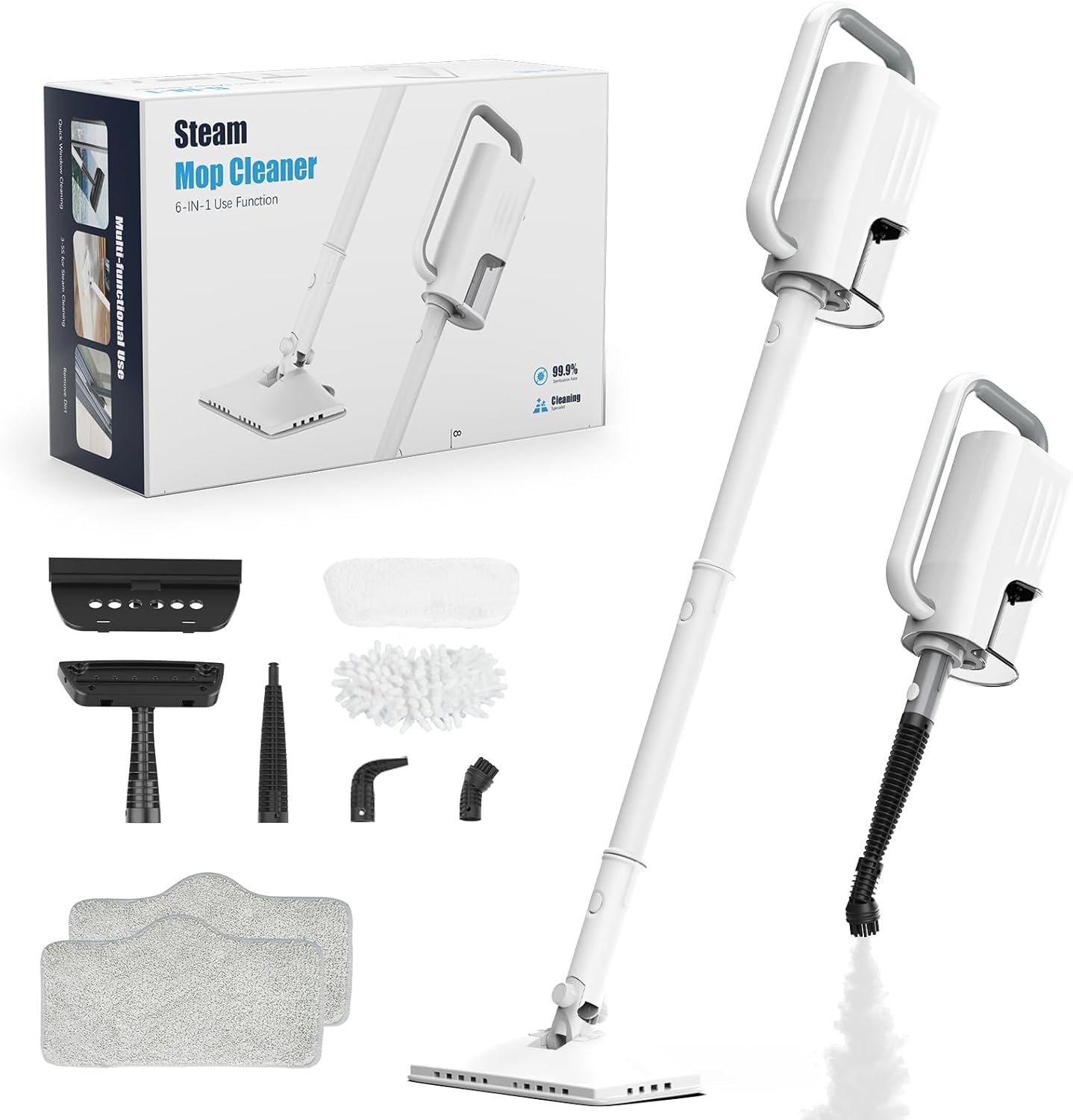 7-in-1 Steam Mop 1200W Rotated Steam Cleaner for Home 2 Modes 400ML Removable Tank 23FT Power Cord 2