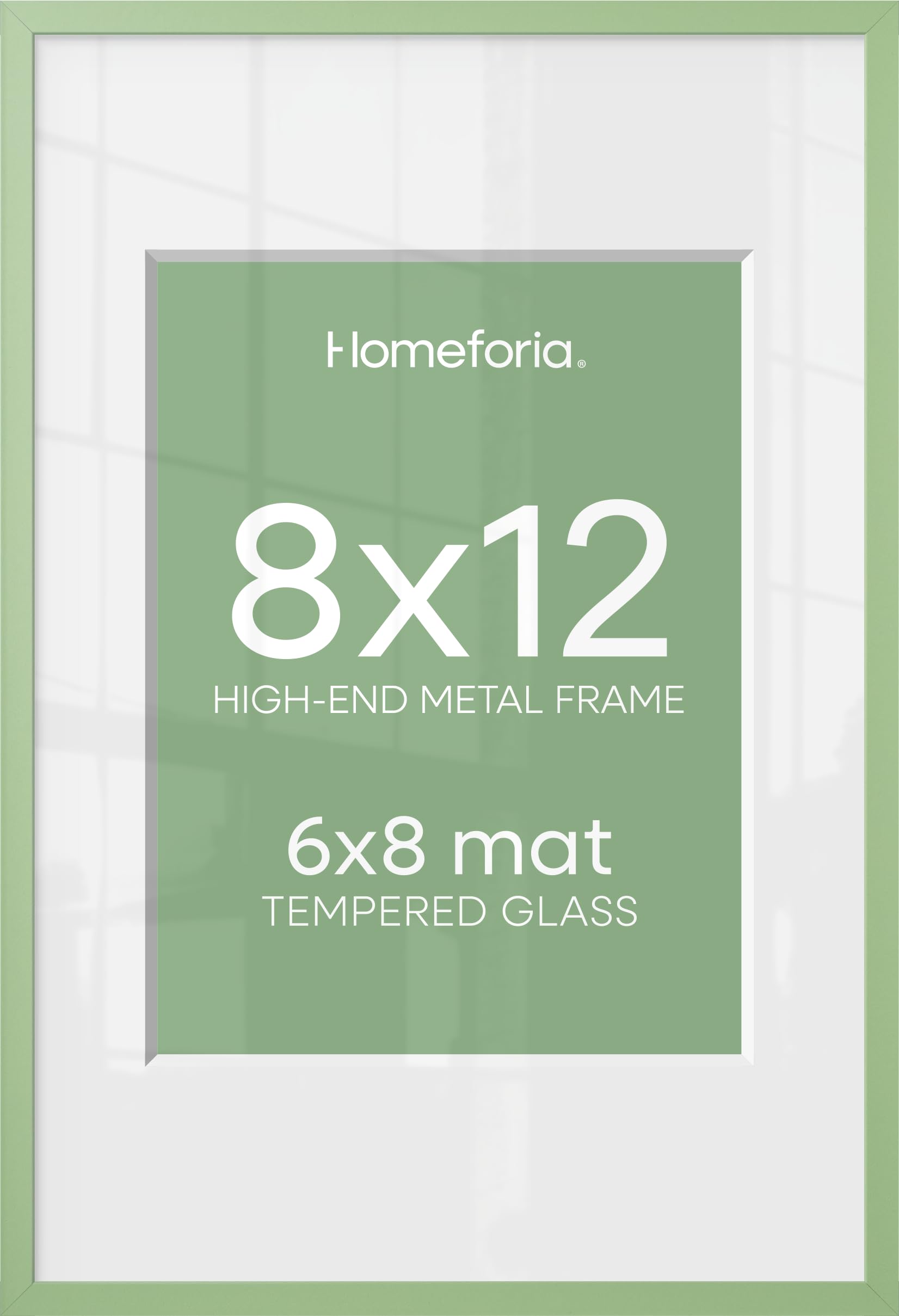 Homeforia 8x12 Green Picture Frame, High-End Metal, 6x8 Mat, Glass | High End Aluminum, Tempered Glass, Acid-Free 6x8 Removable Mat, 8x12 in Edge-to-Edge Display 12x8, Wall Kit, Set Of 2
