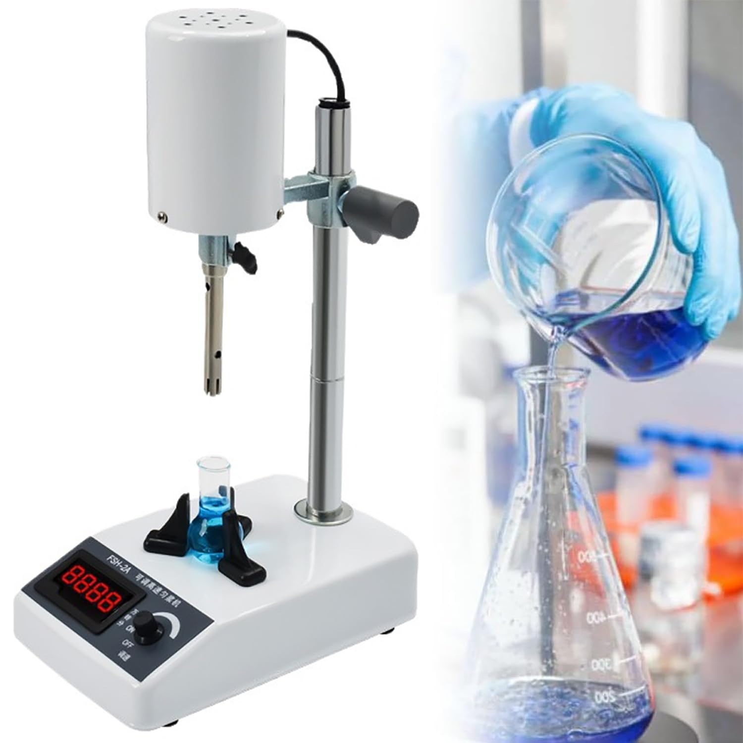Homogeneizador de alta velocidad con abrazadera magnética y pantalla LCD, altura y velocidad ajustables de 0 a 20.000 r/min para homogeneización y extracción de laboratorio