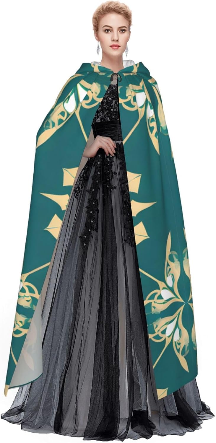 Exotic Style Floral Halloween Adult Hooded Cape, Hooded Robe Cape, Women's Men's Halloween Dress Up Party Cosplay Costumes. Black