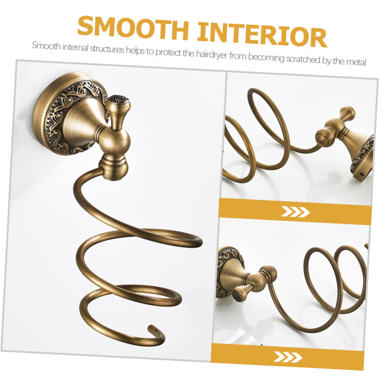Soporte en Cobre Pelo Baño Secador Montado Pared en o para Organizar Dorado Diseño en Espiral para Proteger y Secadores de Cabello en Barberías Dormitorios