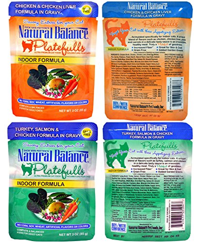 Dick Van Patten's Natural Balance Grain-Free Platefulls Indoor And Regular Formula Cat Food 12 Flavor Variety Bundle, 3 Ounces Each (12 Pouches Total) #TOP1