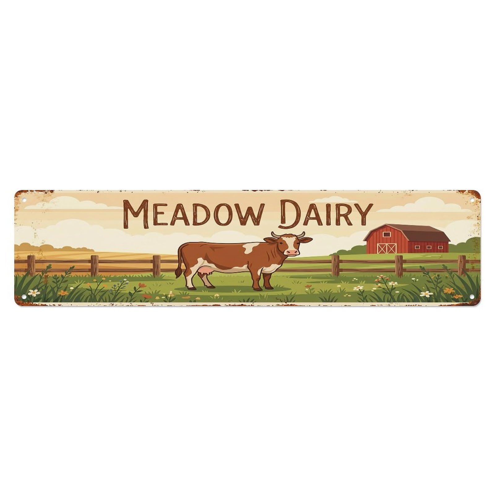 Vintage Cow Farm Scene Meadow Dairy Metal Tin Sign