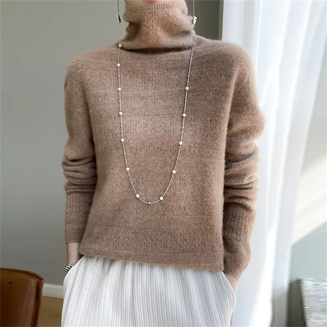 Haitpant Maglione da donna in 100% lana merino, a collo alto, a maniche lunghe, per autunno e inverno, caldo