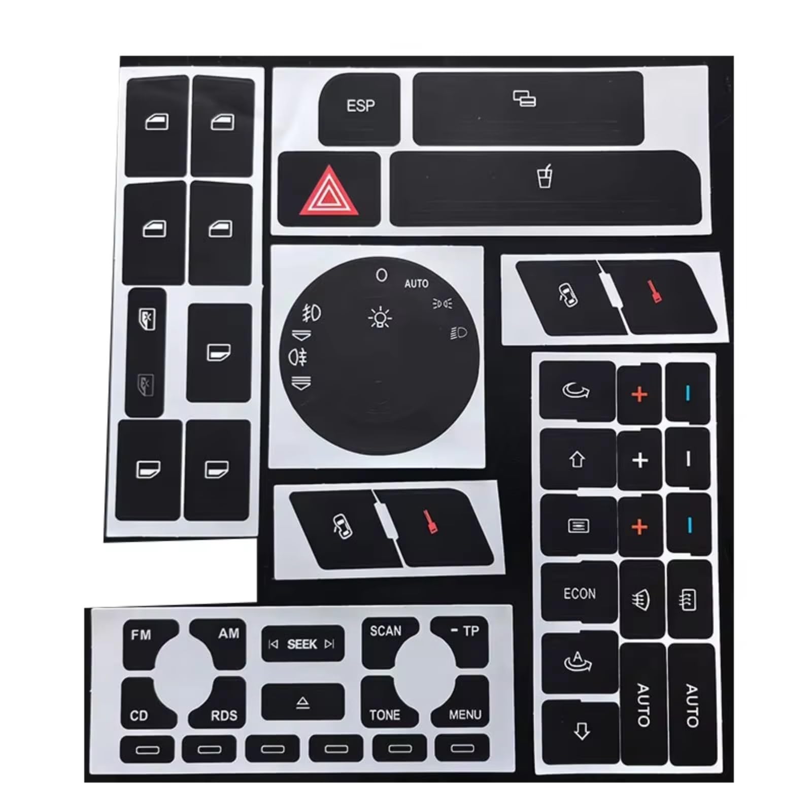Auto Interior Trim Compatible with A4 for B6 for B7 2000-2008 Repair Sticker Power Window Switch Button Kit for Dashboard Panel ESP Alarm Climate(Size2)