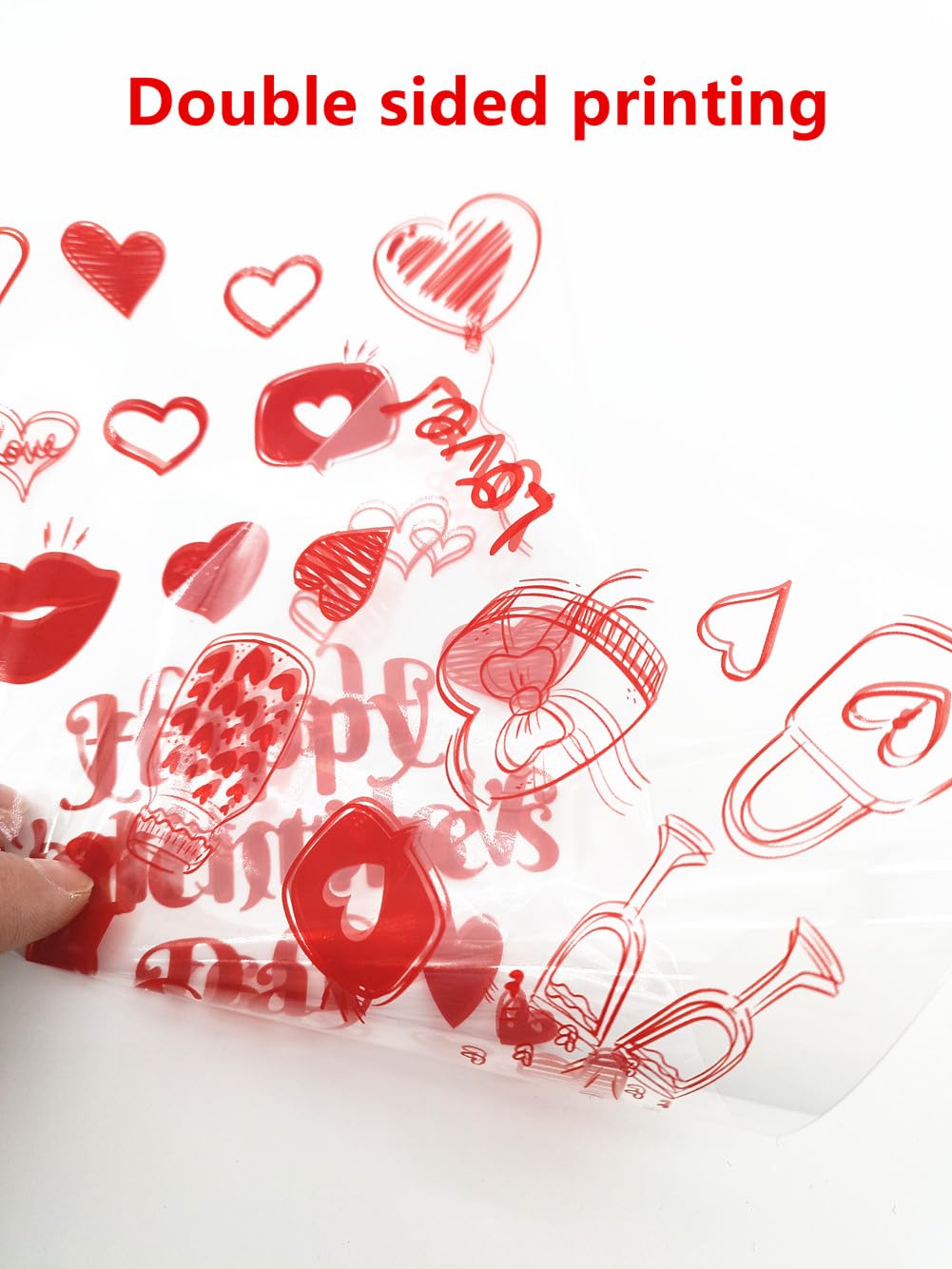 MENDERRY Sacchetti regalo in cellophane per San Valentino, 200 pezzi, in plastica trasparente, con 220 lacci intrecciati e 8 motivi