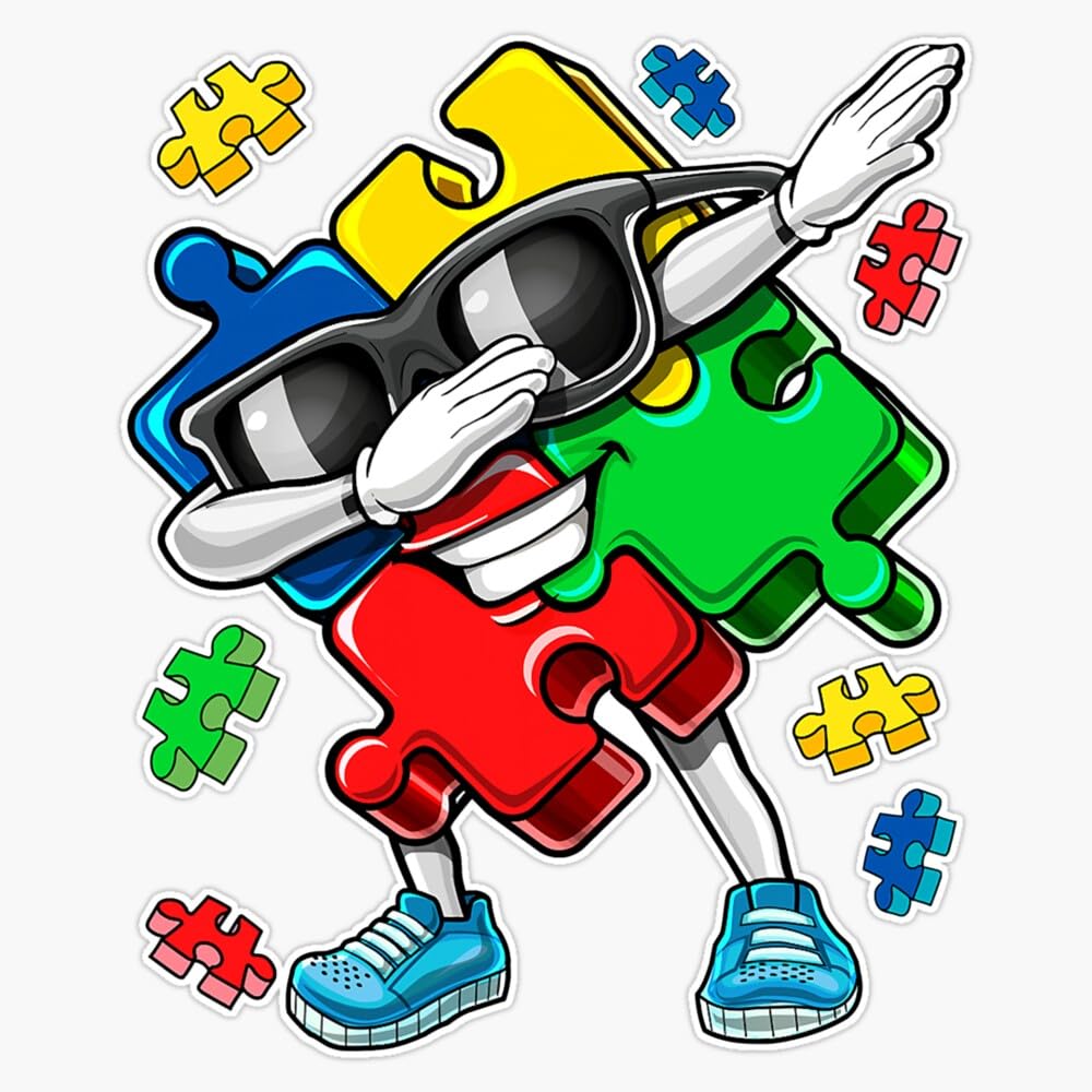 Autism Awareness Dabbing Puzzle Piece Kids Gift Sticker Vinyl Decal Bumper Sticker 5"