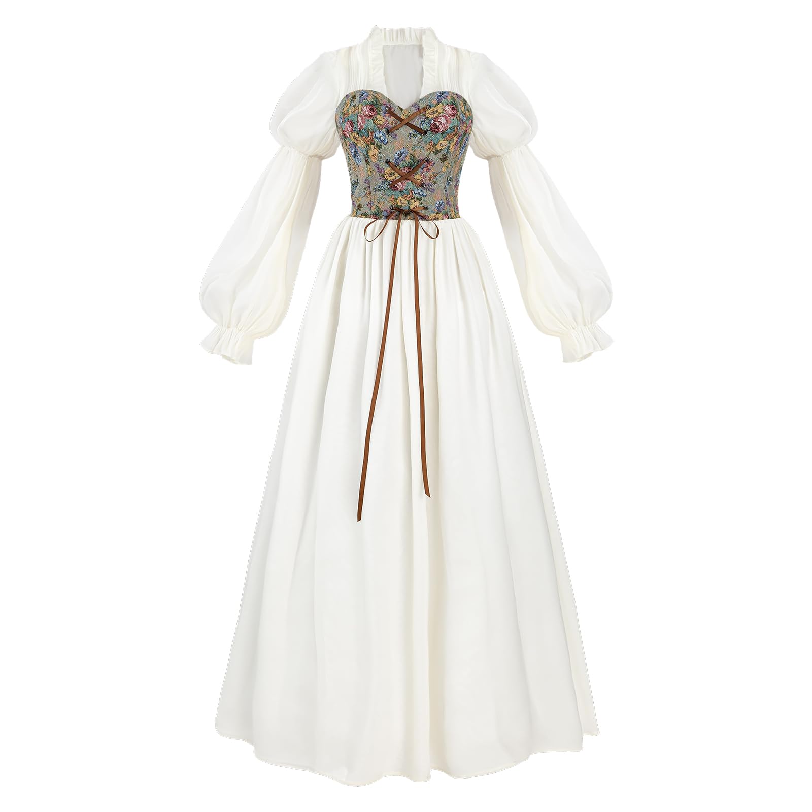 LTAKK Renaissance Dress Women Victorian Costume Ren Fair Medieval Dresses with Floral Corset