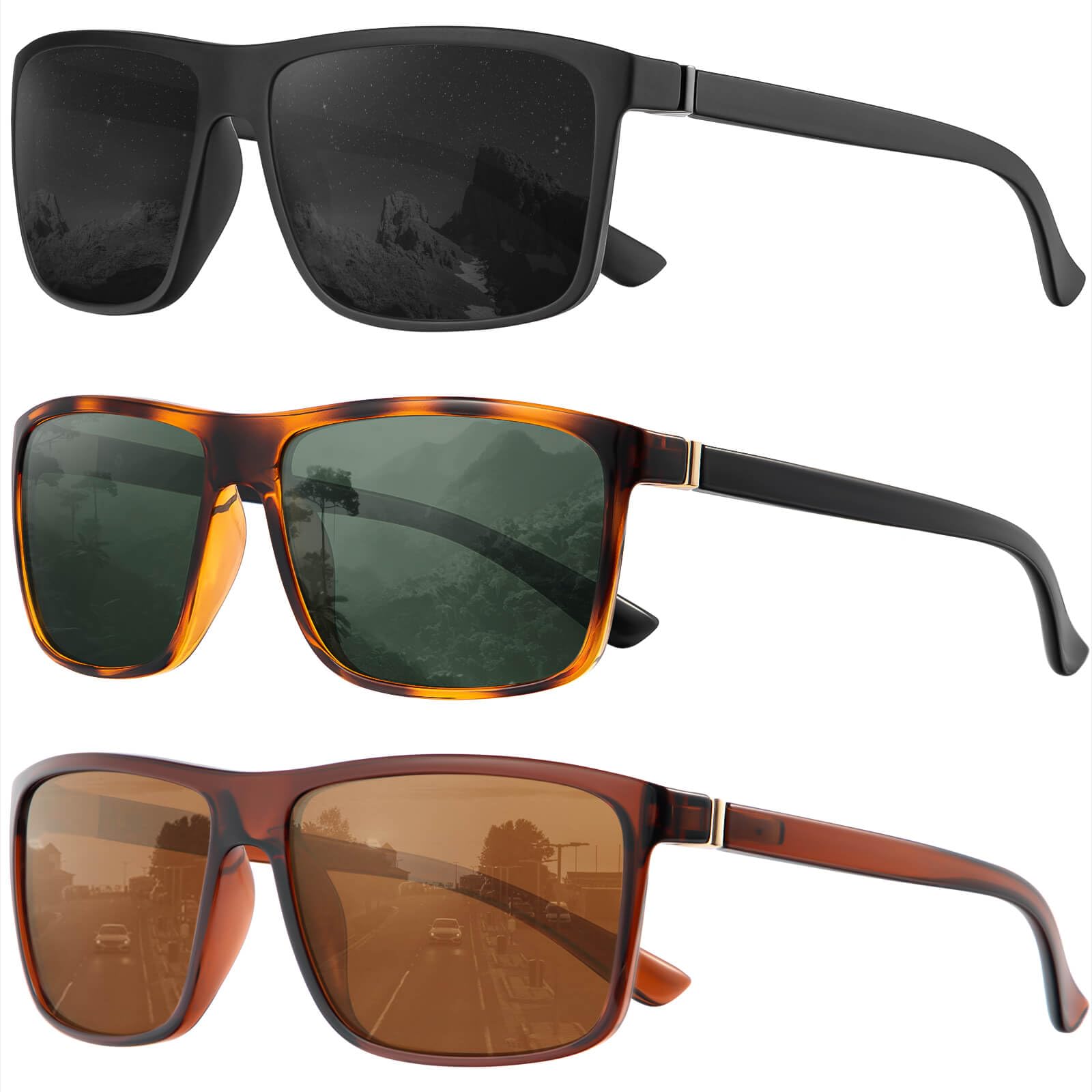 KALIYADI Polarized Sunglasses for Men and Women, Mens Sun Glasses with UV Protection for Driving Fishing Golf (3 Packs)