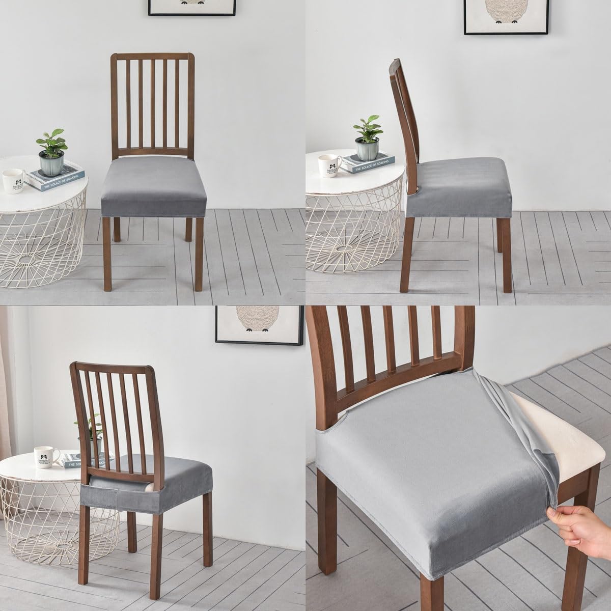Housse De Chaise Salle À Manger Lot De 2 4 6, Couvre De Chaise Extensible Amovible Lavable Couverture De Chaise Interieur Velours pour Cuisine Restaurant Décoration(Gris,Set of 6)