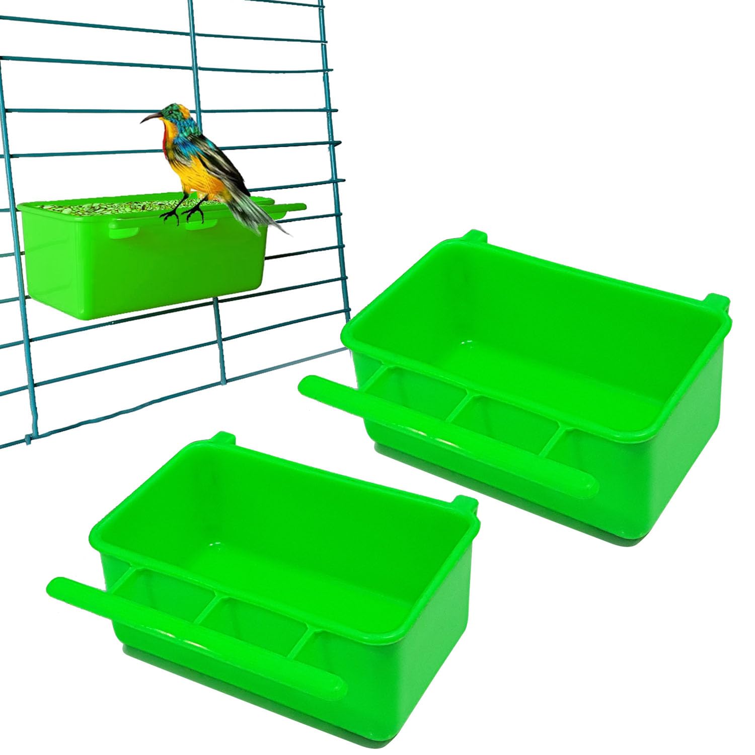 Jainsons Pet Products 2pcs Hanging Feeder Food & Water Container for Birds & Small Pets | Plastic Clip-On Cage Inside Feeding Bowl | Food Cup for Budgies, Hamsters, Rabbits & Guinea Pigs (Assorted)-image-14