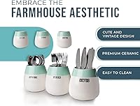 Vista 2 de Comfify Honeypot - Soporte para cubiertos de cerámica – Juego de 3 – Bandeja de cubiertos de granja verde salvia y blanco para encimera de cocina