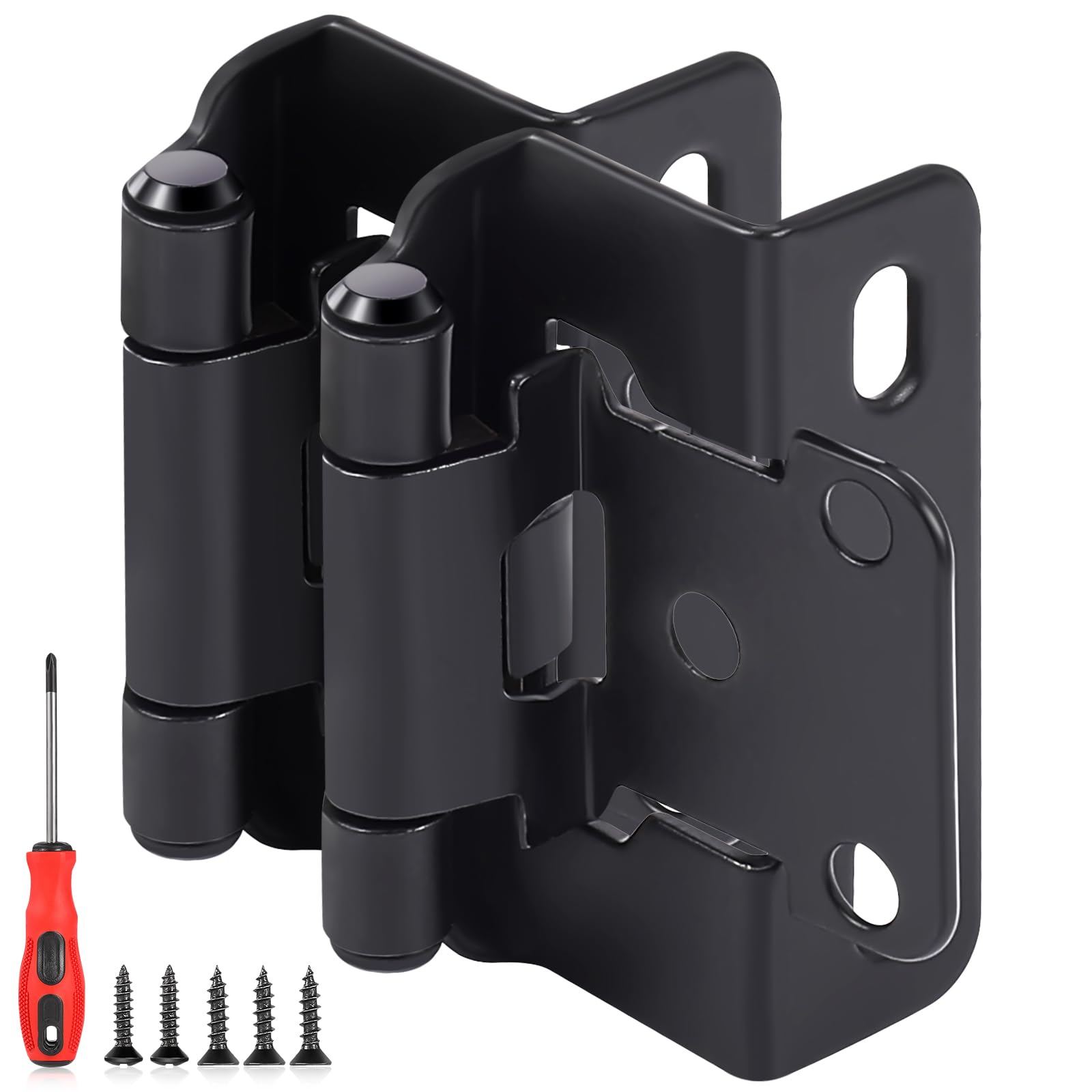 6 Pcs 1/2” Overlay Semi Partial Wrap Around Cabinet Hinges(Black,3 Pairs),Kitchen Cabinet Door Hinges Black Hinges Cabinet Hardware Self-Closing Cabinet Hinges with Screwdriver