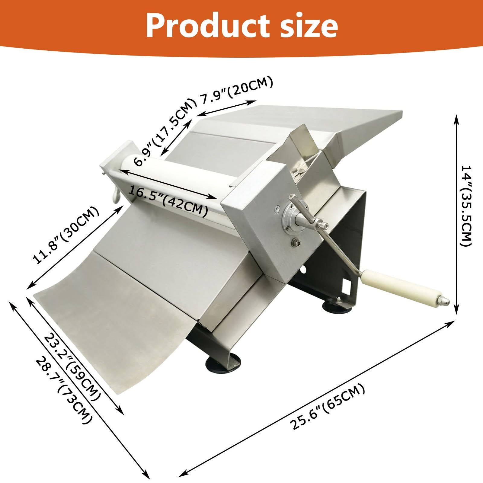 BEILOCKERY Manual Dough Sheeter Stainless Steel Pastry Machine 16.5