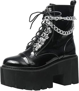 Womens Goth Patent Ankle Boots Platform Chunky High Heel...