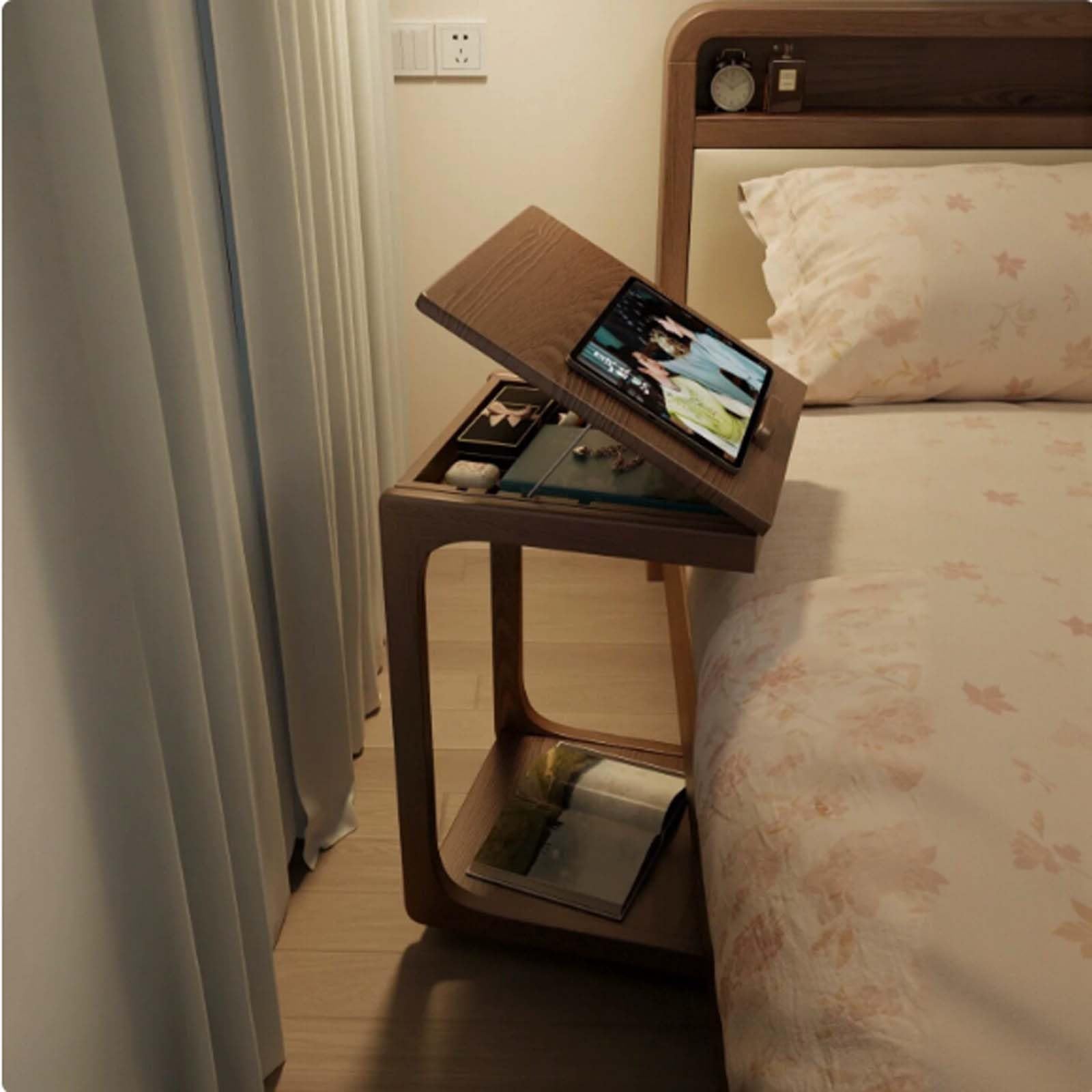 Table d'appoint en C inclinable et réglable en hauteur avec roulettes pivotantes