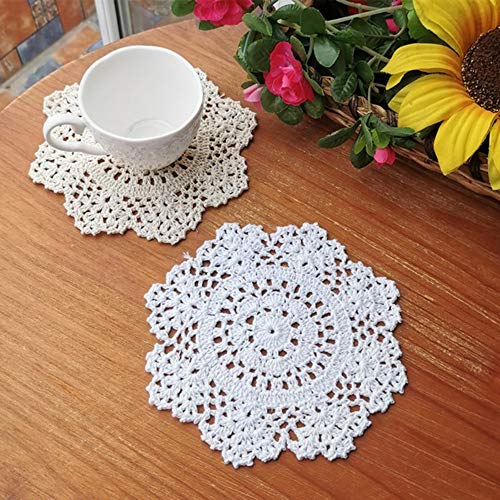 Kilofly 14 Pcs Cotton Crochet Doilies 4-11.5" Handmade White Beige Placemats (Beige 5Pc+White 5Pc+Other 4Pc) #TOP5
