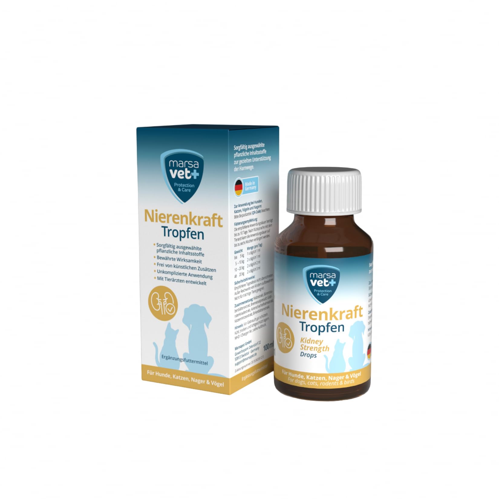Marsavet Gocce di forza renale - Integratore alimentare con succo di ortica per promuovere la salute dei reni. Sostegno naturale della funzione renale e urinaria per cani, gatti, roditori e uccelli.