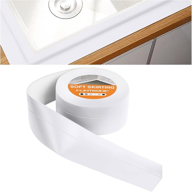 flintronic Samoprzylepne listwy przypodłogowe Elastyczne, 10m32 * 23mm Profil PVC, Wykończenie listwy przypodłogowe Elastyczna taśma samoprzylepna do kuchni i łazienki(Biały), F4-3667568