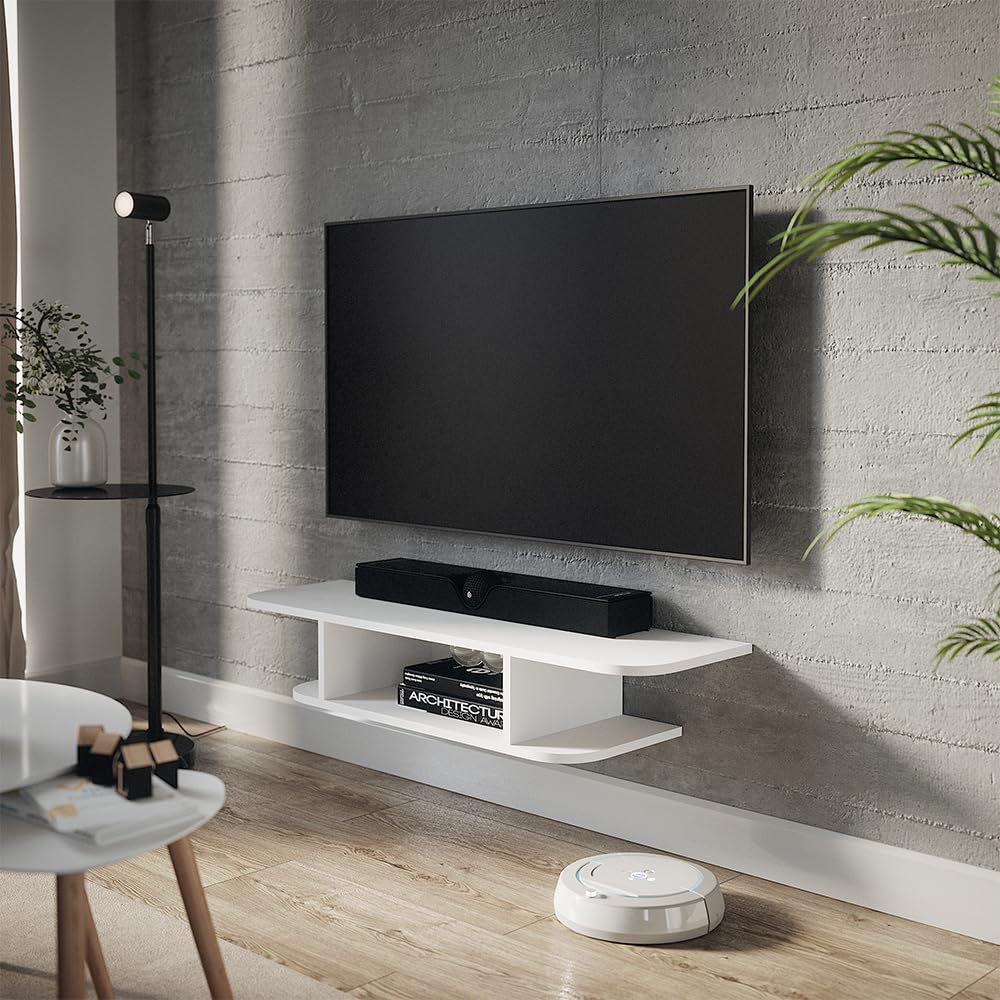 Vicco Mobile tv Lorio, Bianco, 105 x 18.2 cm Scomparti aperti, per la conservazione di dispositivi multimediali e accessori