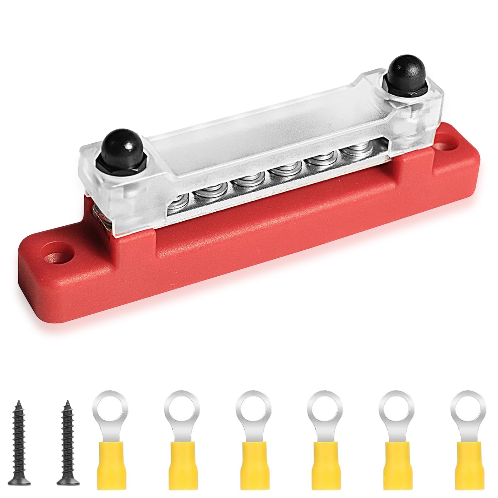 Barre de Distribution 12V-48V DC - 150A avec Boulons M6/M4 - Pour Voiture/Bateau/Yacht - Rail Alimentaton Haute Puissance (Rouge)