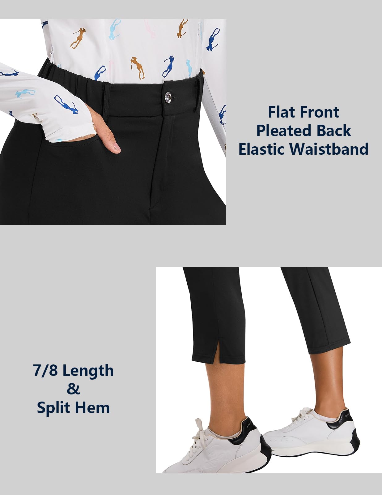 Pantalones de Golf para Mujer 7/8 elásticos con Cremallera Derecha Trabillas para cinturón Pantalones de Golf, Pantalones Piratas Ligeros para Deportes, Viajes, Trabajo