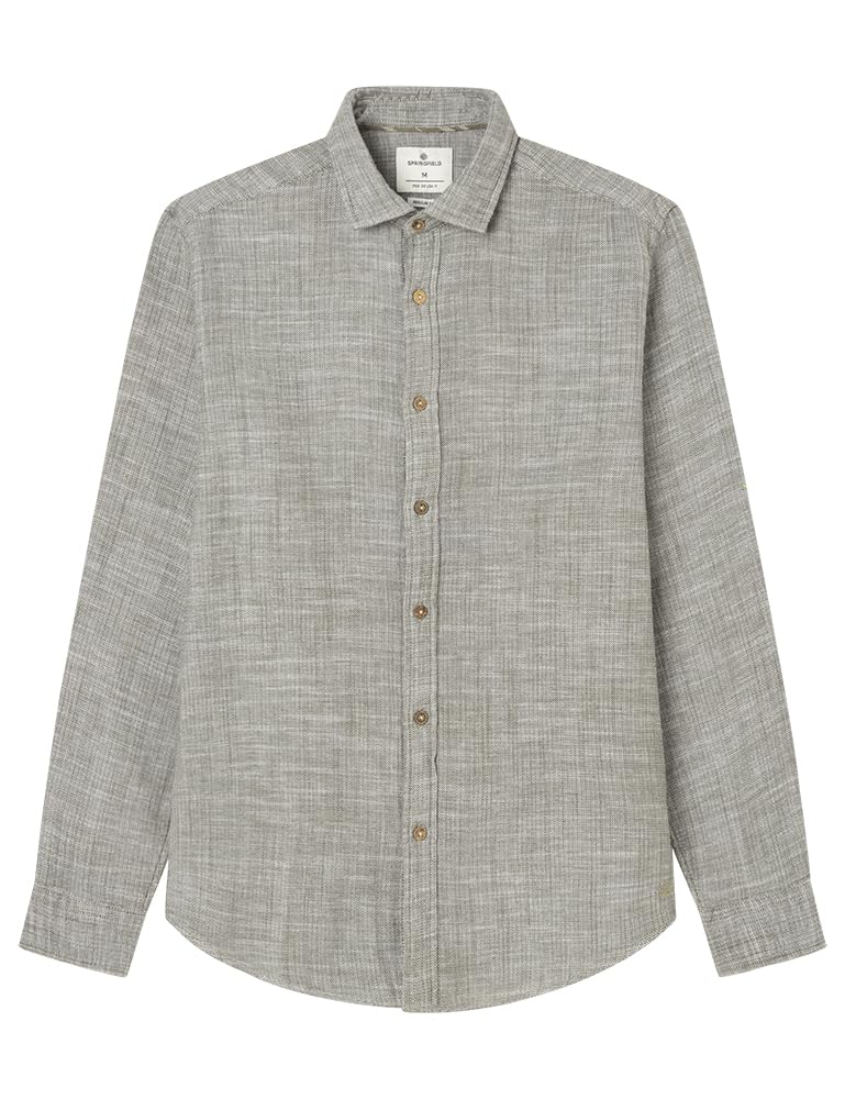 SPRINGFIELD Men's Rustic Solid Roll-up Shirt, Medium Khaki, L