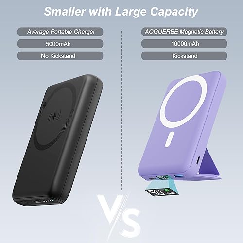 Miniatura 6 de AOGUERBE Banco de energía magnético, cargador portátil inalámbrico plegable de 10000 mAh con cable USB-C pantalla LED para iPhone 15141312 ProPro