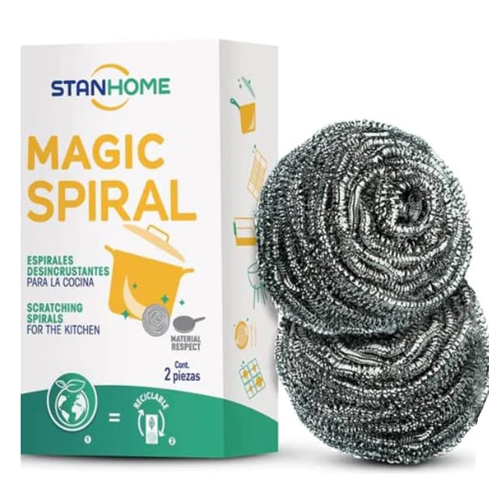 Estropajo de Acero Inoxidable Stanhome, Magic Espiral, Nana - para Cocina, Platos, Vasos y Fregadero (Pack de 10)