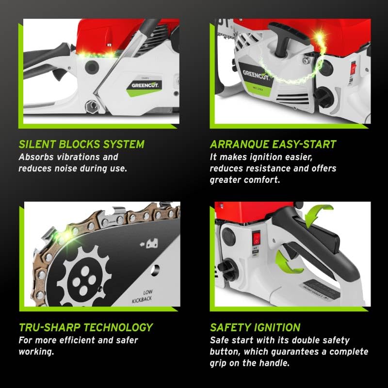 LIWI-GREENCUT GS610X - Tronçonneuse à Essence 61,2cc 3,6cv, Moteu