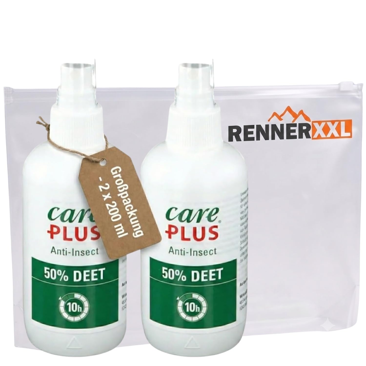 Care Plus DEET 50% Biozid Mückenspray Doppelpack 2x200 ml - Insektenschutz Mücken und Zecken - bis 10h - EU-Zulassung DE-0011106-19 / BAuA N-33085 - Reise Outdoor Tropen