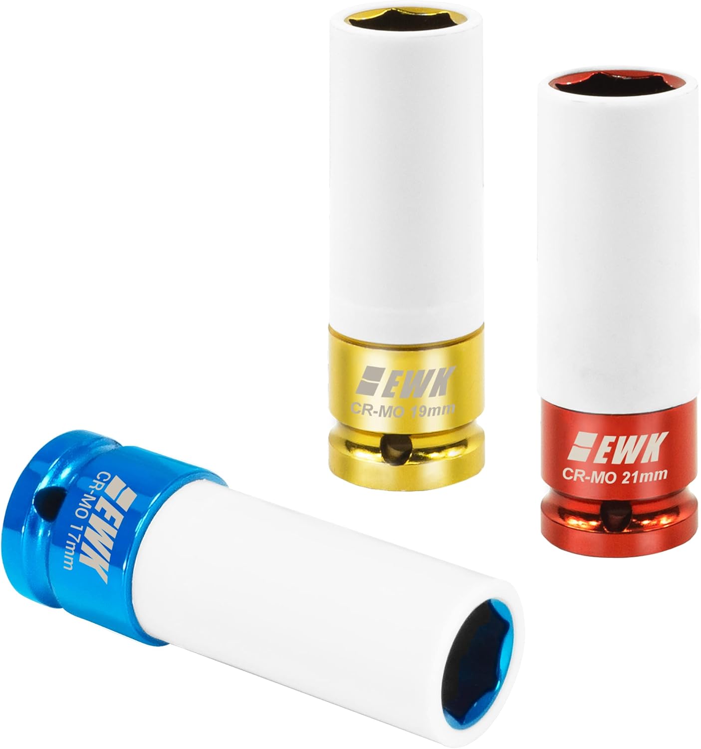 EWK 3 Pcs 1/2-inch Drive Non Marring Lug Nut Socket Set, 17mm 19mm 21mm Lug Nut Socket