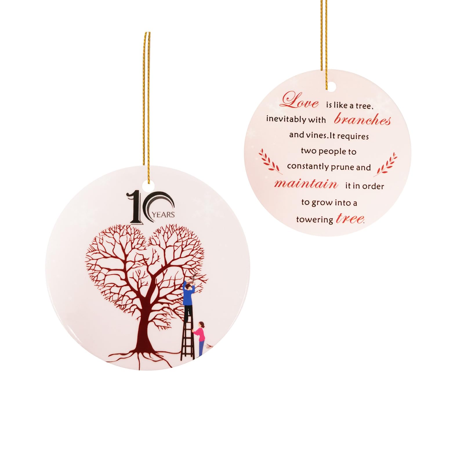 UOMIO 10th Wedding Anniversary Ornament, for Him, 10 Year, Couples Gift for Him and Her, 10th Wedding Anniversary Present Holiday Decoration Hanging Ornament