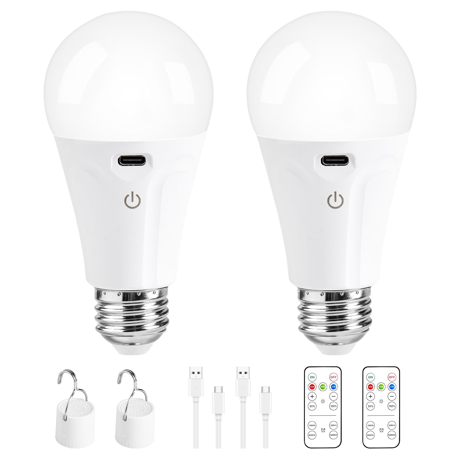 Powfloven Rechargeable Light Bulbs with Remote and USB Charging