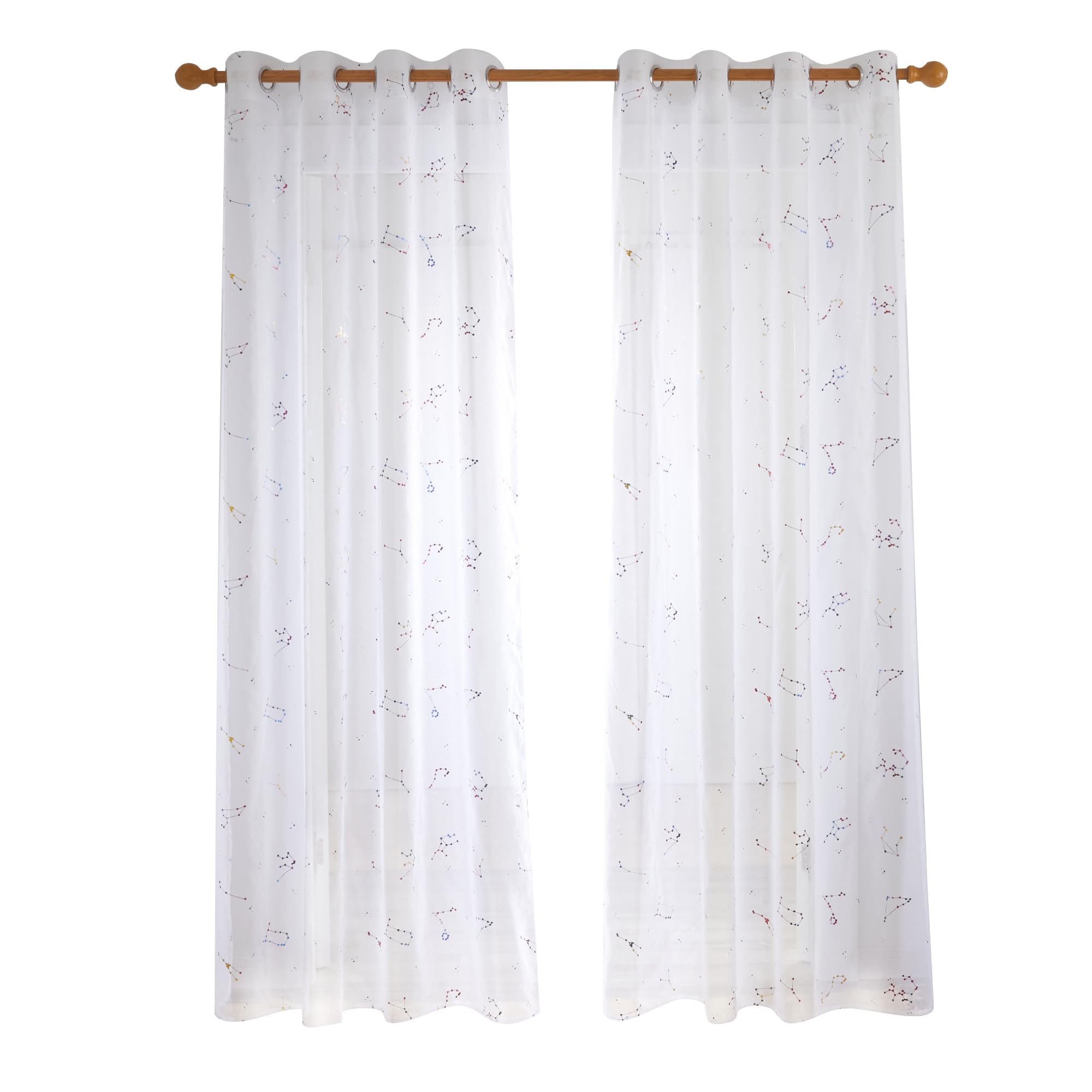 Deconovo Cortinas translúcidas de Gasa con Estampado de Constelaciones, Cortinas de Tul para Dormitorio y Estudio, 140×229 CM, Blanco,2 Piezas Global Recycled Standard Global Recycled Standard Global Recycled Standard