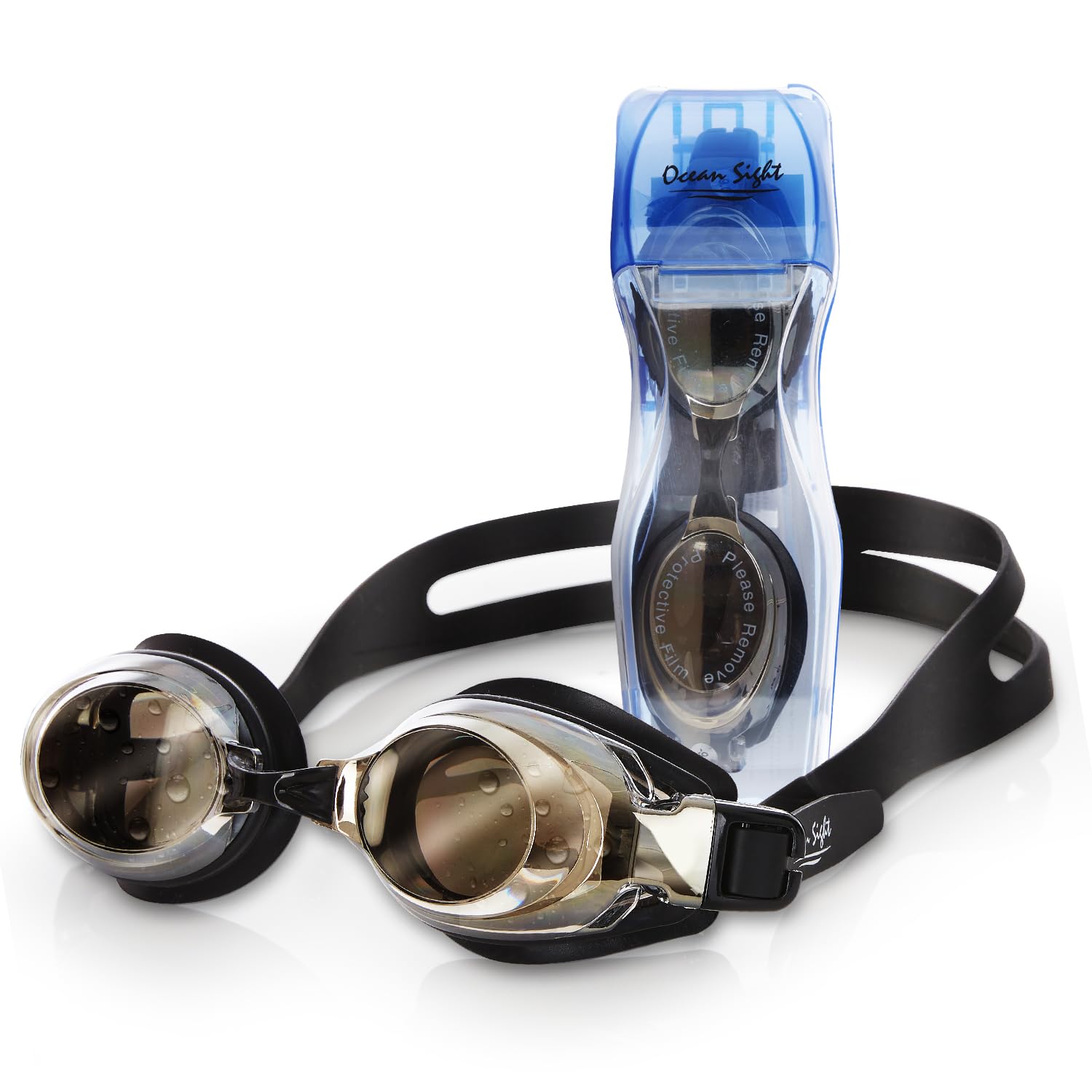 OCEAN SIGHT Swim Goggles Shortsighted, with Case, Interchangeable Lens for Unequal Eye Power, (-3.5 BLACK)