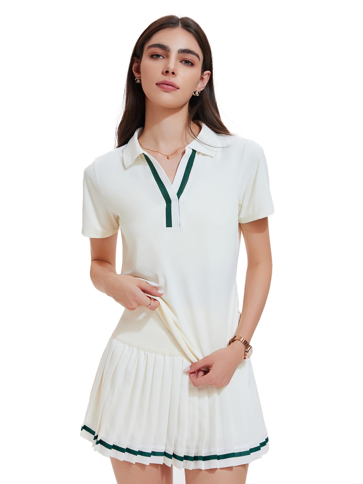 Two Piece Polo V-Neck Skort Set
