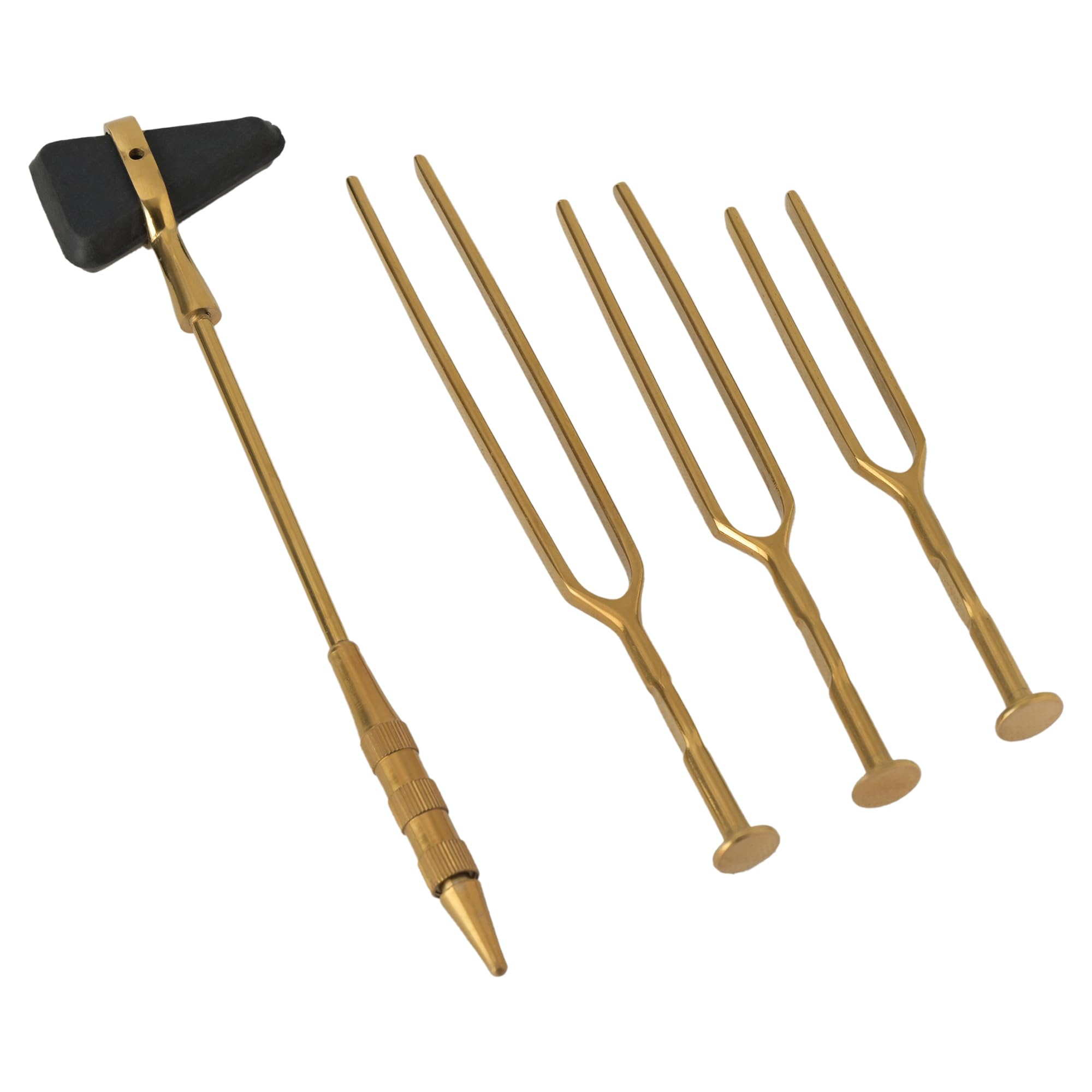 Kashi Surgicals KS Percussion Knee Hammer Taylor Model - PVD Coated GOLD (& Tuning Forks (Set of 128 Hz, 256 Hz, & 512 Hz))