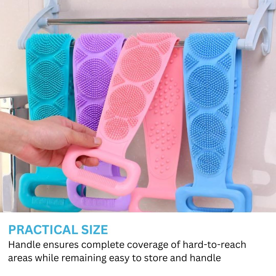 SKYVILLA Silicone Back Body Belt Bath Scrubber -Medium | Unisex Double-Sided Exfoliating Brush for Deep Cleansing & Dead Skin Removal | Soft Massage Bristles | Flexible & Durable Shower Strap 1