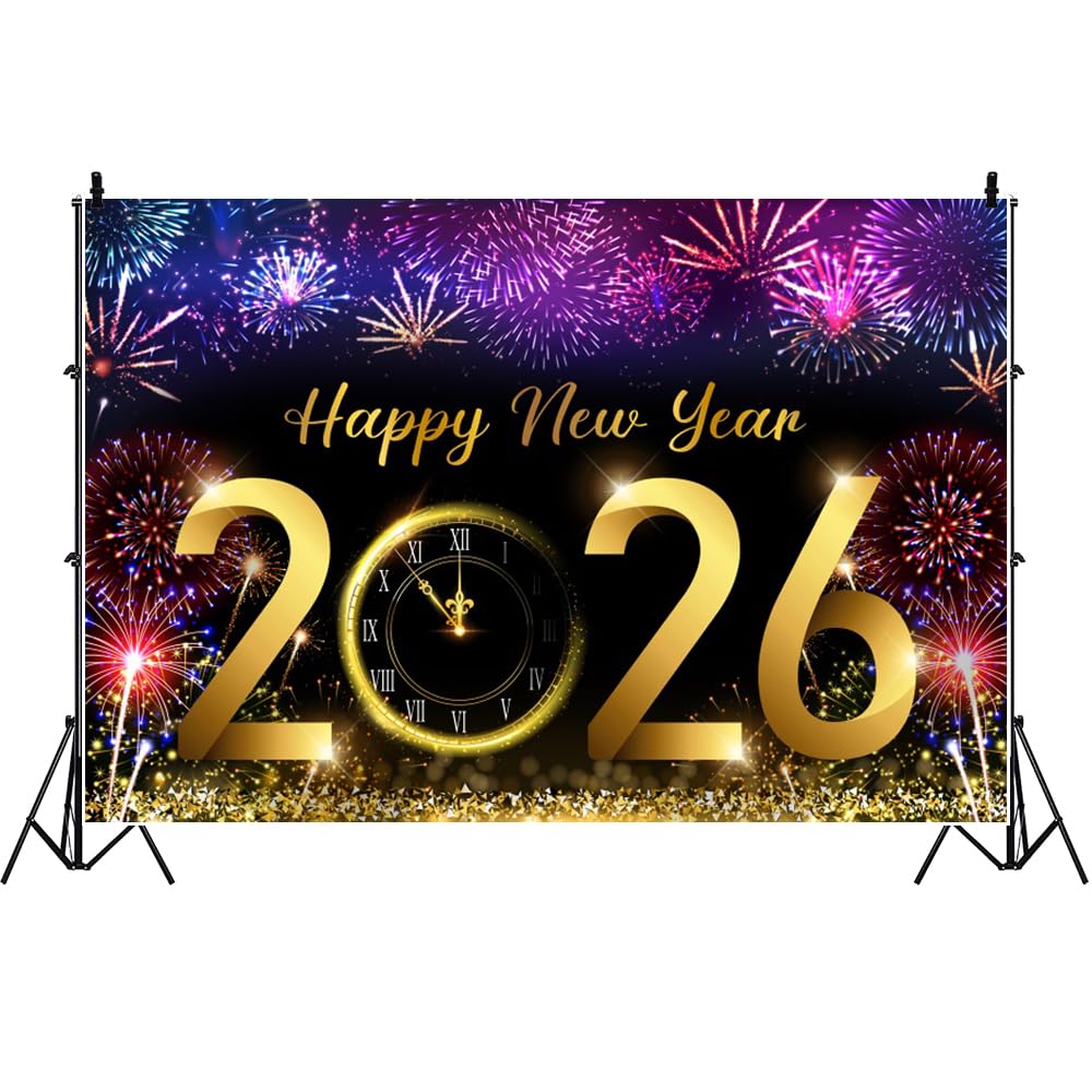 Sfondo fotografico di Capodanno Ttincceer 6x3m per la fotografia di fuochi d'artificio scintillanti, sfondo fotografico di Capodanno 2026, banner per la celebrazione del festival di Natale