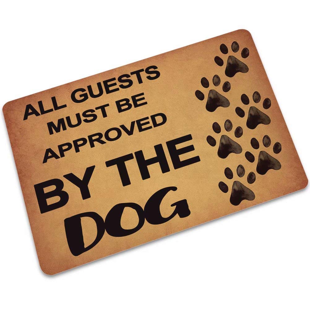 Doormat Entrance Floor Mat Funny Doormat All Guests Must Be Approved by The Dog Door mat Decorative Indoor Outdoor Doormat 24X16 Inch