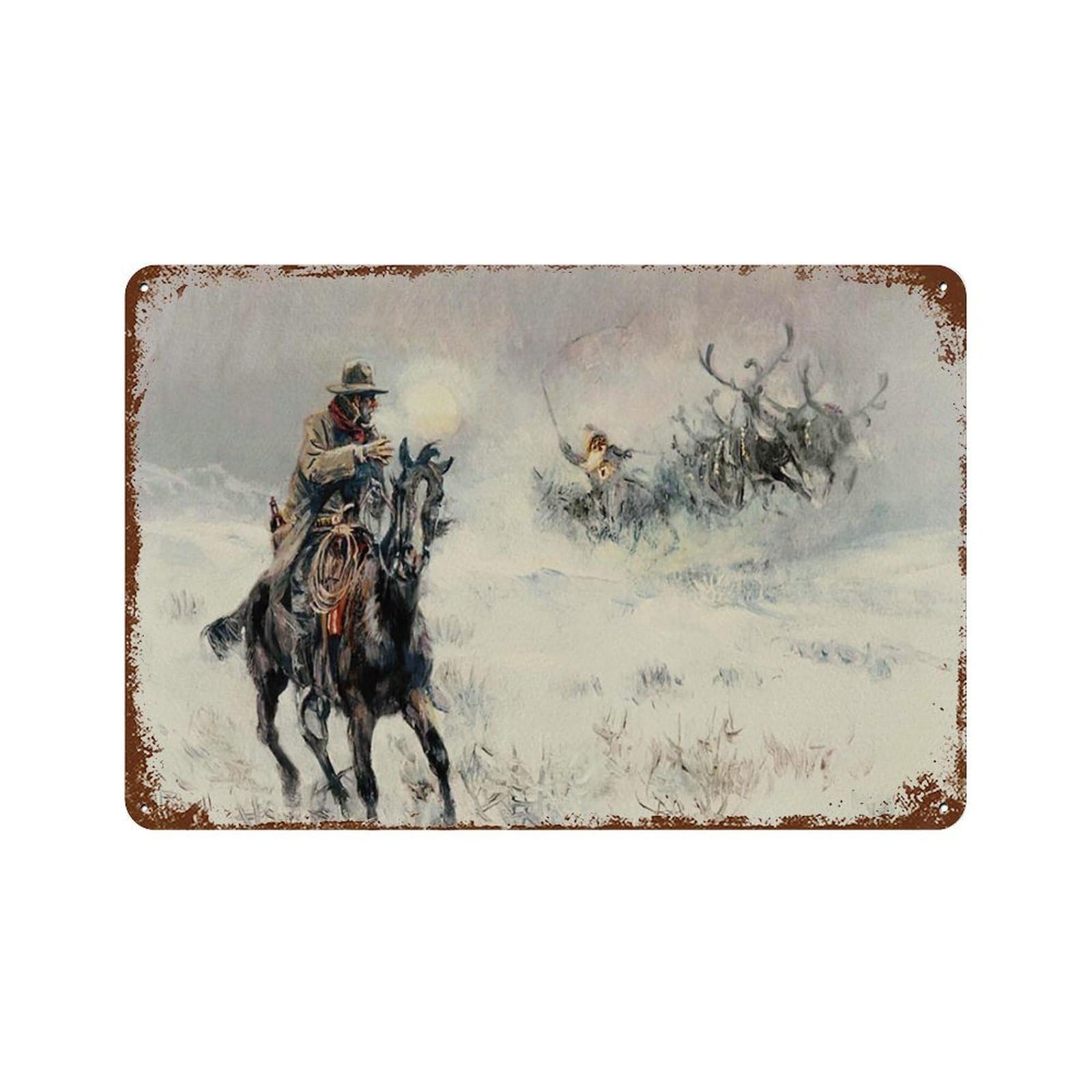 xiaoxiaoshen Vintage Cowboy Christmas Western Holiday Wall Decor Art Metal Tin Poster Modern Home Decor Art Home Bar Shop Decorations Vintage Sign 20x30cm