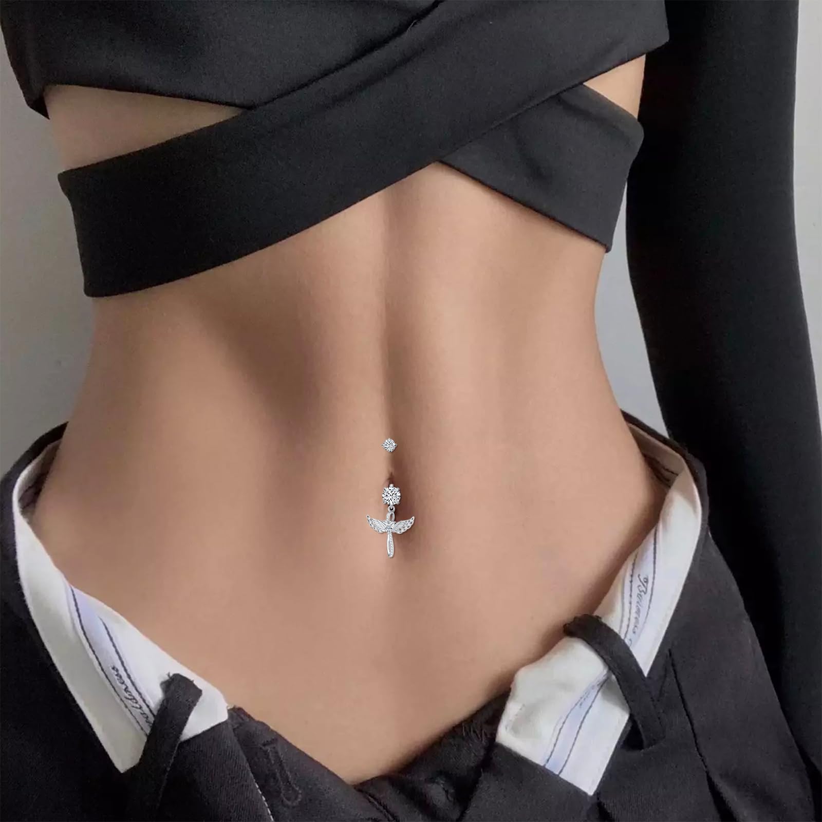PROESS Bauchnabelringe Engelsflügel 925 Sterling Silber Bauchpiercing Schmuck Hypoallergenene Bauchnabelringe Geschenke für Frauen