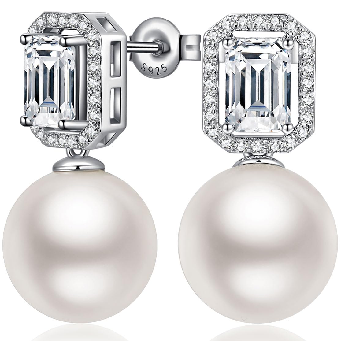 Oro Blanco 18K Plateó Pendientes Perlas de Plata 925 Cuentas de Pendiente Gota para Las Mujeres Blanco Agua Dulce Pendientes Joyería